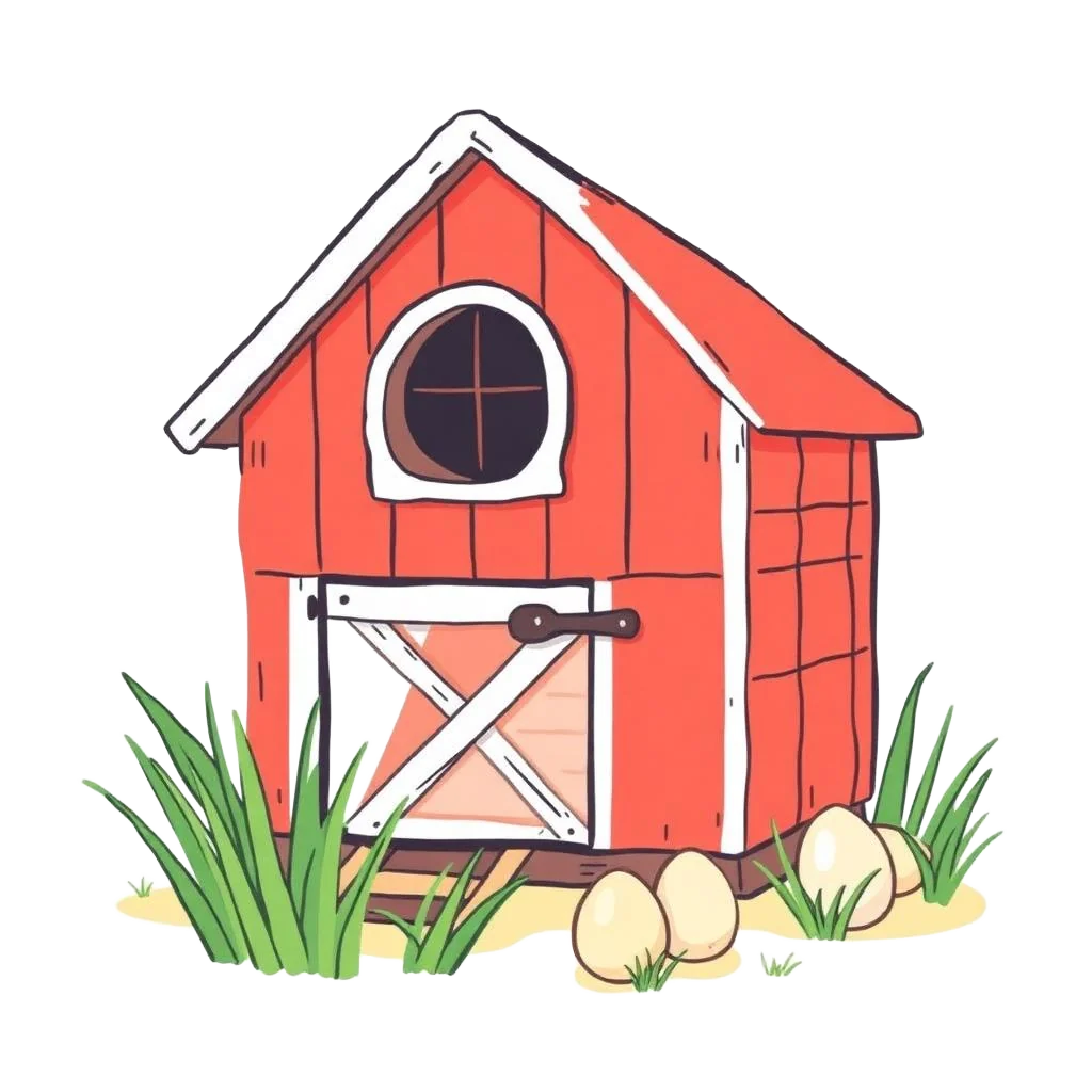 Illustration of a red barn-style chicken coop